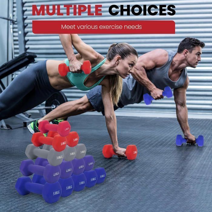 Haltères Musculation 2x1KG Poids Néoprène - Alteres Dumbbell Fitness ...