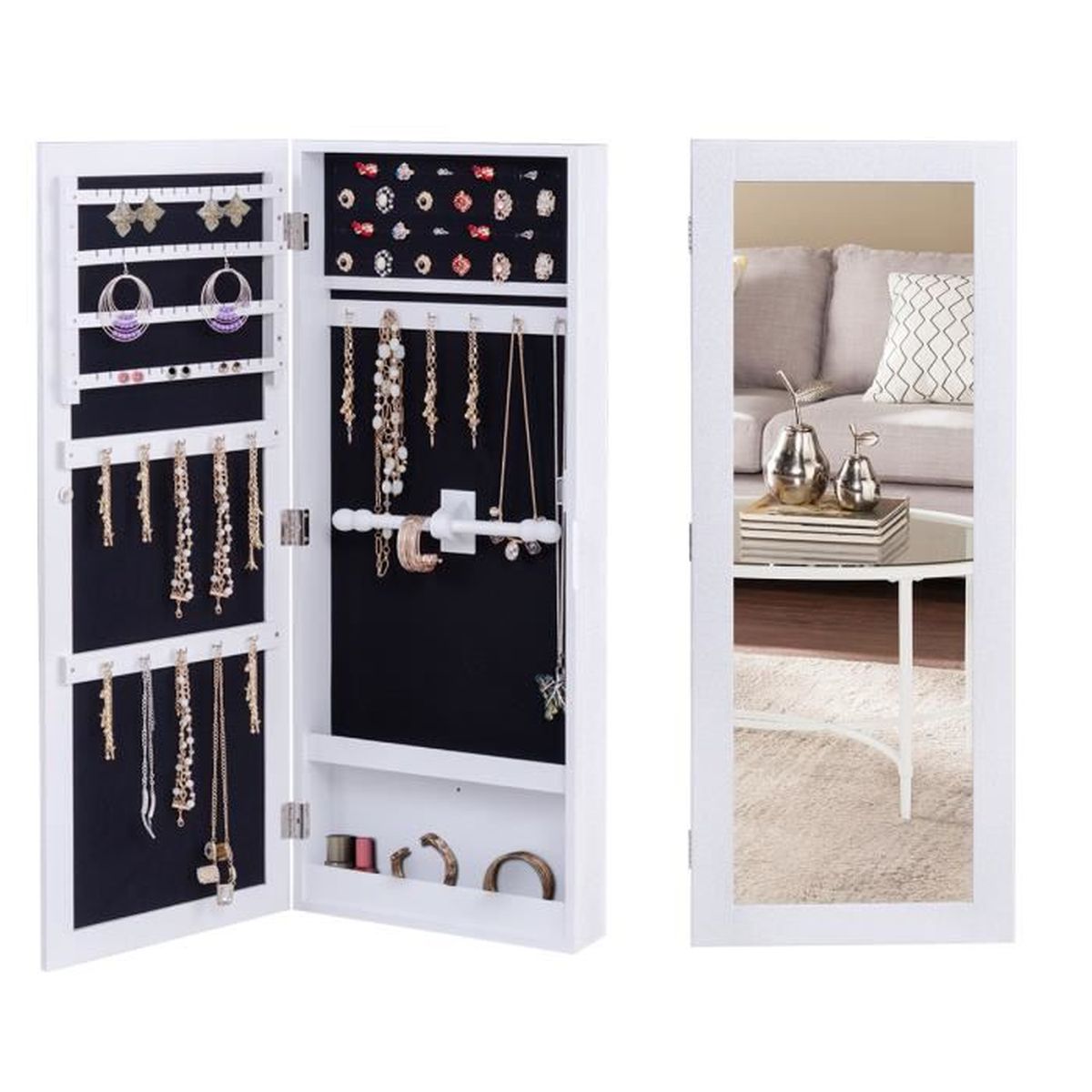 Armoire à Bijoux avec miroir Murale de bijoux Stockage blanc
