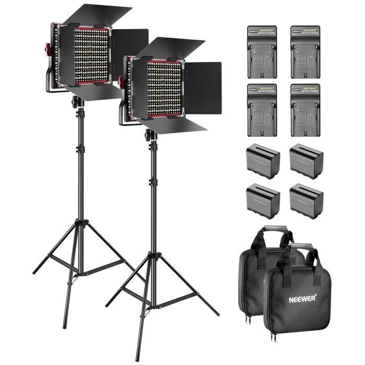 Neewer 2Pack 660 LED Lumière vidéo Bicolore Dimmable avec Coupe Flux