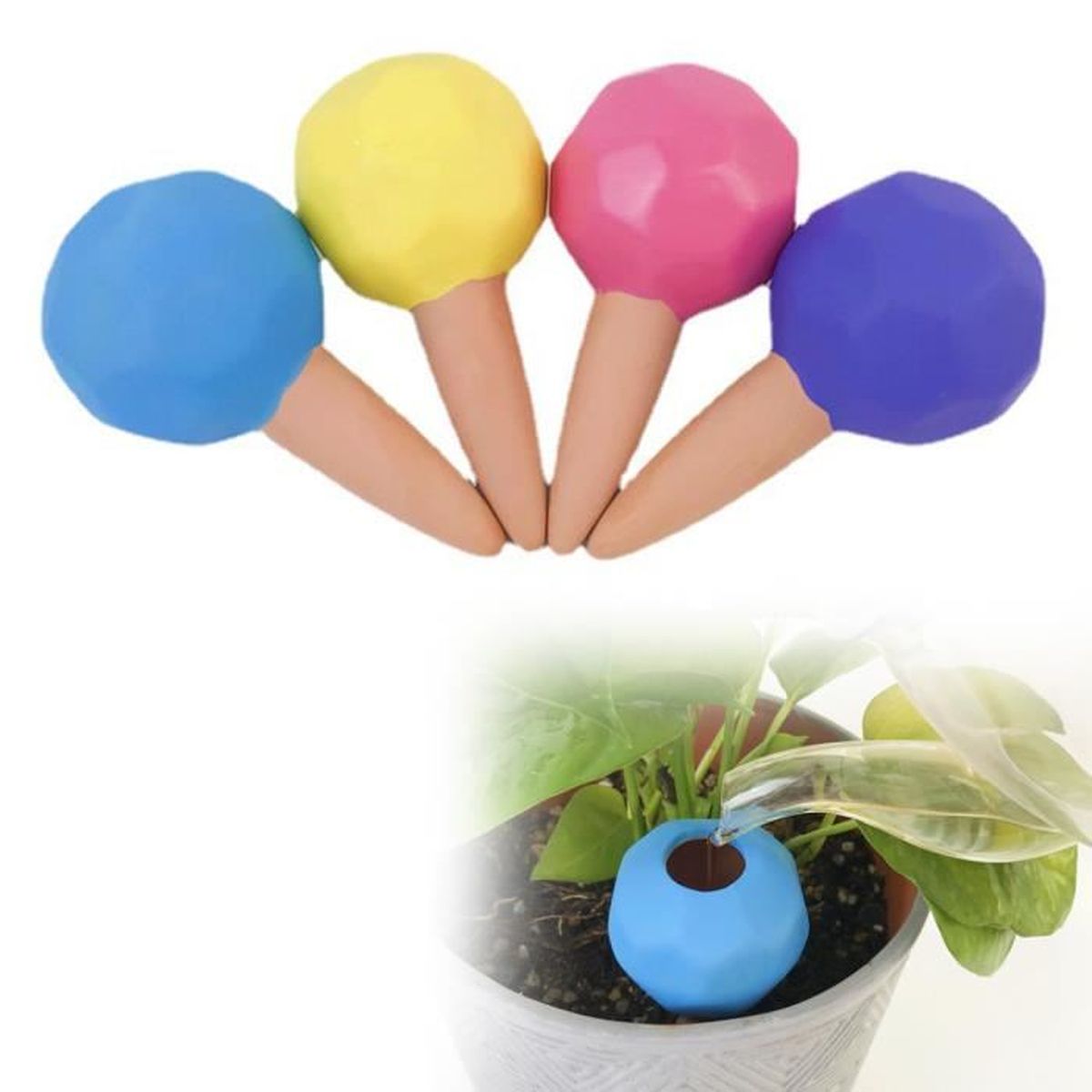 Kit 4 Cônes D'arrosage En Argile - Système Goutte à Goutte Autonome Pour Plantes - Arrosage Automatique Intérieur/extérieur