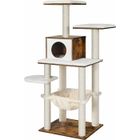 FEANDREA Arbre à Chat, Tour de Jeux 138 cm, Niche, Marron Rustique PCT164X01