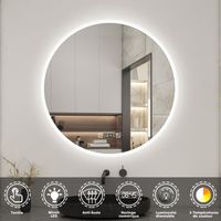 Miroir de salle de bain LED - Marque - Avec horloge - 80x80cm - Tactile