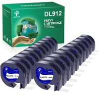 Ruban plastique GREENSKY compatible Dymo LetraTag LT-100H LT-100T - Noir sur Blanc - 12mm x 4m - Lot de 20