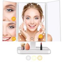 Miroir de Maquillage 70 Led - Miroir Lumineux Maquillage à 3 Volets Lumières Réglable Écran Tactile pour Coiffeuse Comptoir