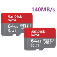 Lot de 2 Carte Mémoire Micro SDXC SanDisk Ultra 64Go 64g Vitesse de Lecture Allant jusqu'à 140MB/S, Classe 10, U1, A1 TF Carte