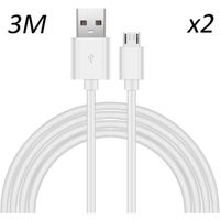 [2 pack] Cable Blanc Micro USB 3M pour Huawei Y7 2019-Y5p-Y6p-Y7p-P smart 2019-2020 [Toproduits®]