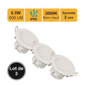 AMPOULE - LED Lot de 3 spots LED encastrable - spécial salle de bain - 6.5W (Equiv. 50W) 500 LM Blanc chaud (3000K) IP65