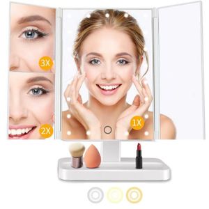 Miroir de maquillage avec lumière YOUKUKE Contrôle tactile Pliable avec  boîte de rangement - Noir