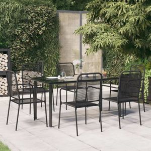 Ensemble table et chaise de jardin YAJ-Ensemble à dîner de jardin 7 pcs Noir Corde de coton et acier-YAJ3156537