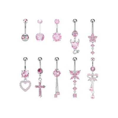 Lot De 8 Piercings Nombril TYHXTF - Bijoux Corps Papillon, Lune, Cœur - Bleu Pour Femme