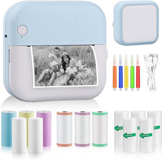 Imprimante Photo Portable GuKKK - Mini Imprimante Thermique Sans Fil Bluetooth Noir Et Blanc
