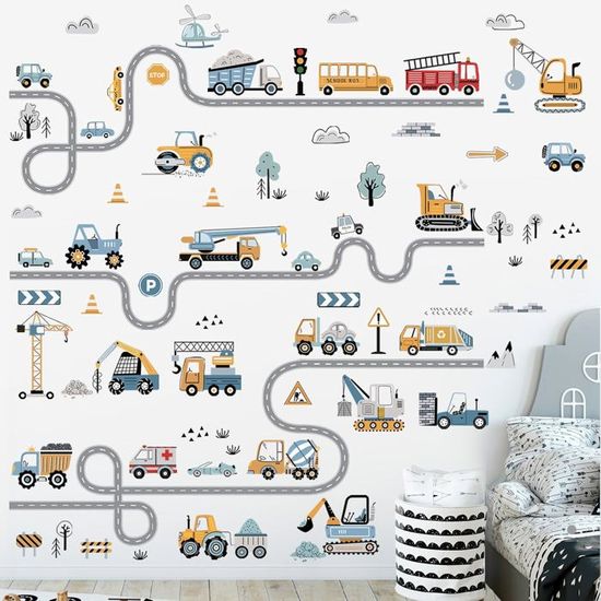 DecalMile Stickers Muraux Voiture Tracteur - Autocollants Véhicules Construction Pour Chambre Garçon, Enfants Et Salle De Jeux