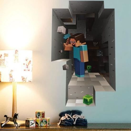 Autocollant mural - Minecraft - 3D Decal - PVC - Multicolore - Gris
