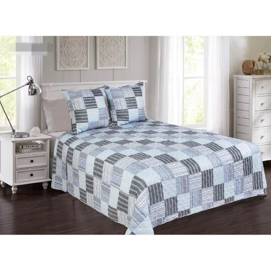 Couvre-lit Matelassé Boutis 230x250 Cm + 2 Taies 65x65 Cm - Microfibre, Dessin Imprimé - Rose