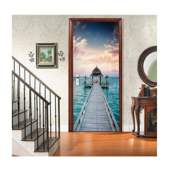Sticker Porte Effet Bois 3D – Autocollant PVC 77x200 Cm, Amovible, Facile à Poser, Décoration Murale
