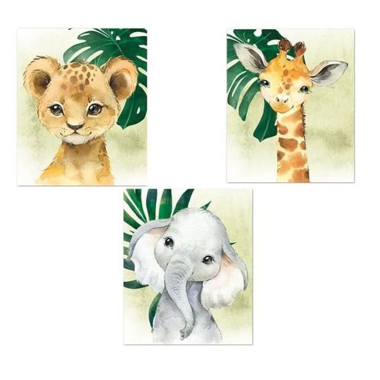 Youihom 3 Toile Animaux Chambre Bebe 30x40 Poster Illustration Girafe Elephant Lion Affiche Safari Enfant Tableau Peinture Nordique Mural Deco Fille Garcon Cadeau sans Cadre (pink
