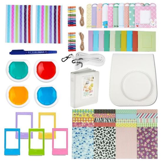 Kit Accessoires Instax Mini 11 - Housse, Album 64 Photos, Cadres, Autocollants | Lot Complet Pour Photos Instantanées