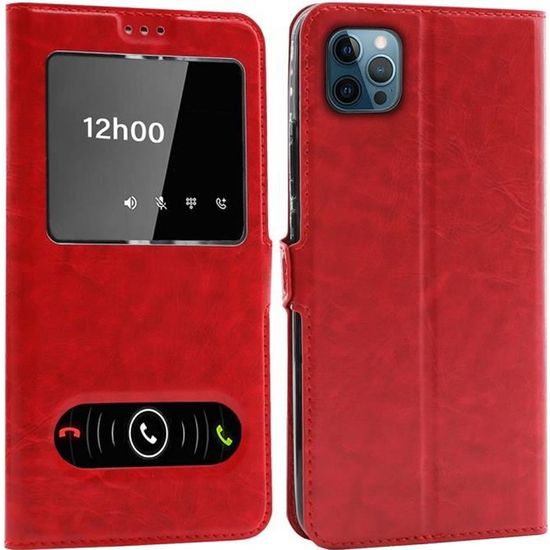 Coque pour iPhone 12, Housse Etui pour iPhone 12 / iPhone 12 Pro (6.1") Protection double FENETRES - Rouge