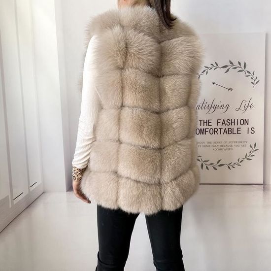 Manteau En Fourrure Véritable Beige Femme - Taille M - État Neuf Sans étiquettes - Style Vintage