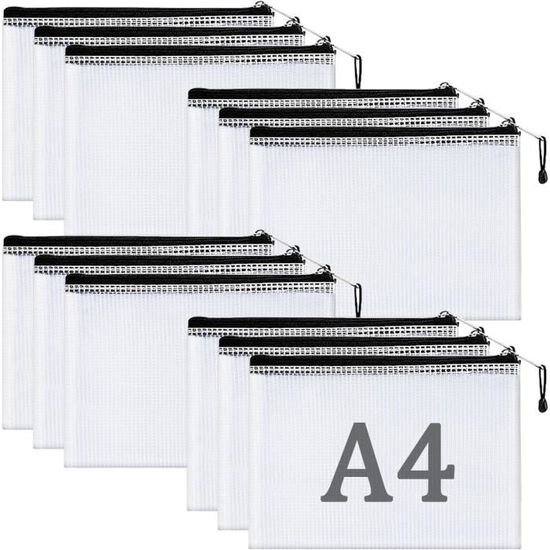 Lot De 38 Pochettes Documents Zippées Transparentes - Tailles A4, A5, A6, B4, B5, B6, B8 + Sac à Billets - PVC Imperméable Avec 3 Autocollants - 12
