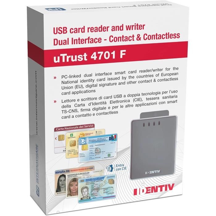 uTrust 4701 F INTERNAVIGARE- Double interface RFID-NFC et contacts - Lecteur pour carte d'identité électronique CIE (toutes .[D47]