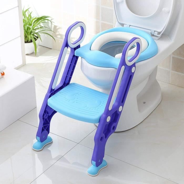 Siège de Toilette Enfant Pliable et Réglable, Reducteur de Toilette Bébé avec Marches Larges, Lunette de Toilette Confortable, Bleu