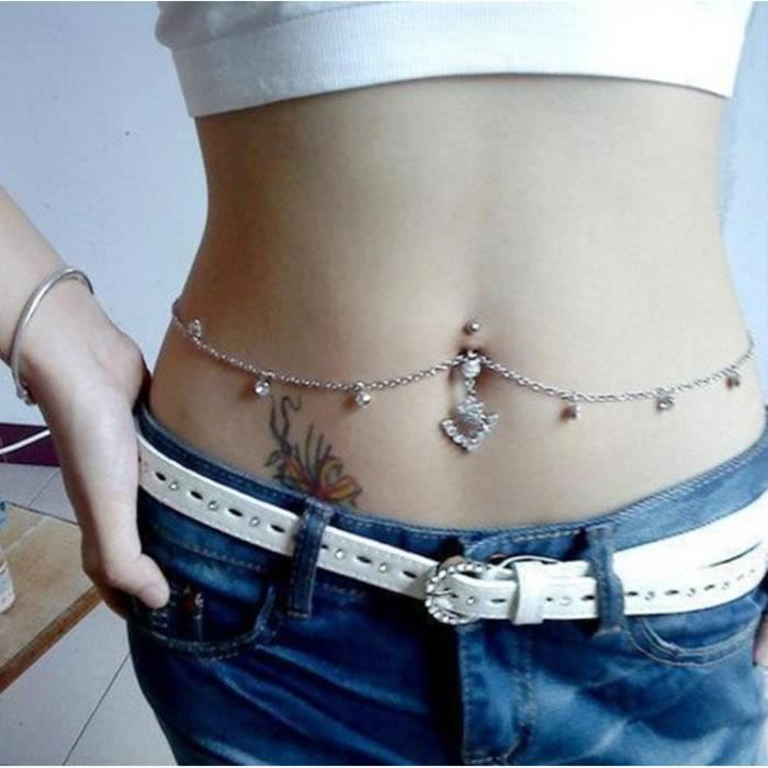 Piercing Nombril - Chaîne Sexy Taille - Acier Chirurgical - Blanc