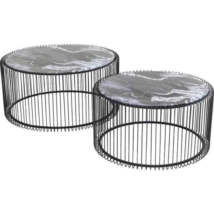 Tables basses rondes Wire marbre noir set de 2 Kare Design