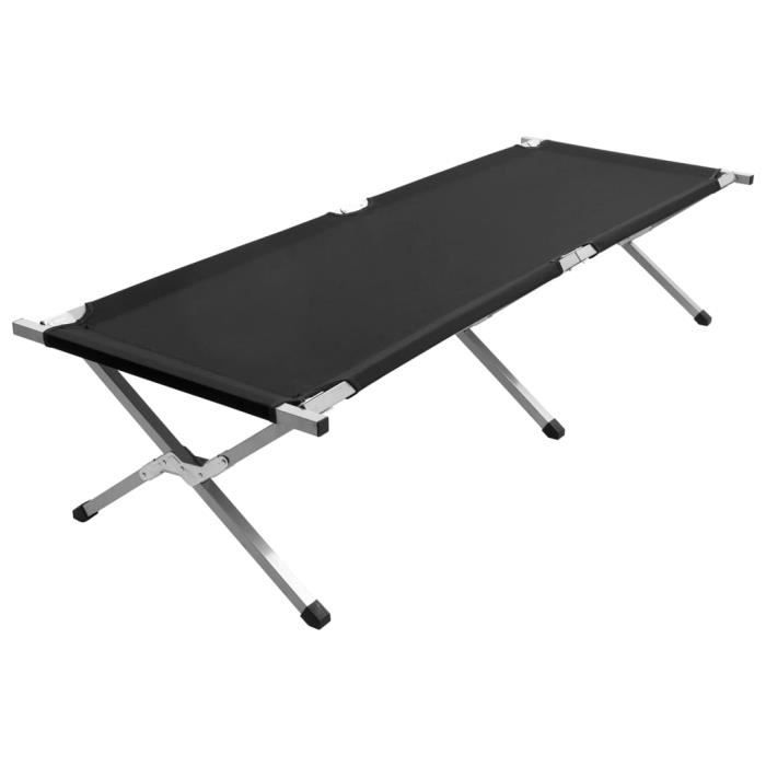 Lit de camping Pliable lit Pliant de Voyage 190x74x47 cm XL Noir