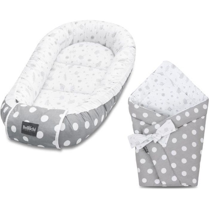 Bellochi Set 2 in 1 Reducteur de Lit Bebe et Universelle Nid d'Ange Bebe - 100% Coton - Certifié OEKO-TEX - Dotti Bello