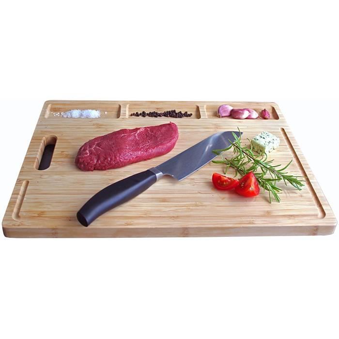 Planche à découper - Bambou - rectangulaire - XXL ✔ Antibactérien ✔ Gorge de jus intégrée ✔ Meilleure qualité ✔ 43,5 x 34,5 x 2 cm