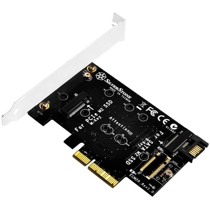 SilverStone SST-ECM20 - SuperSpeed Carte PCI-E Express x4 vers M.2 (NGFF) et SATA vers M.2