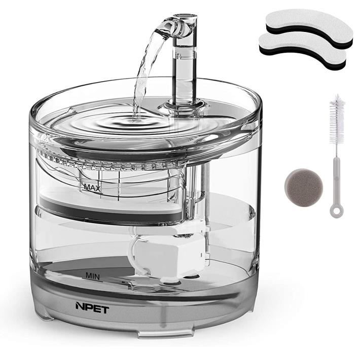 Fontaine à Eau Pour Chats Chien Potable Transparente Avec Pompe Super Filtre Robinet 1.5L