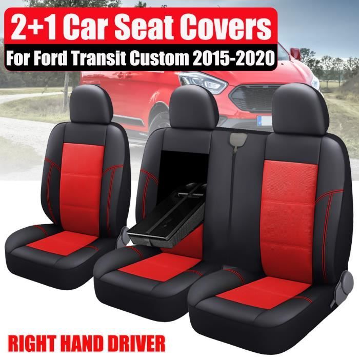 3x Housses de siège de Voiture Pour Ford Transit Custom 2015-2020 RHD Noir+Rouge