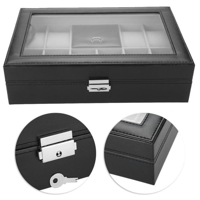 Boîte à Bijoux en Cuir Multifonctionnel, Boîte PU Etanche de Grande Capacité avec Serrure pour 8 Bracelets Présentoir de