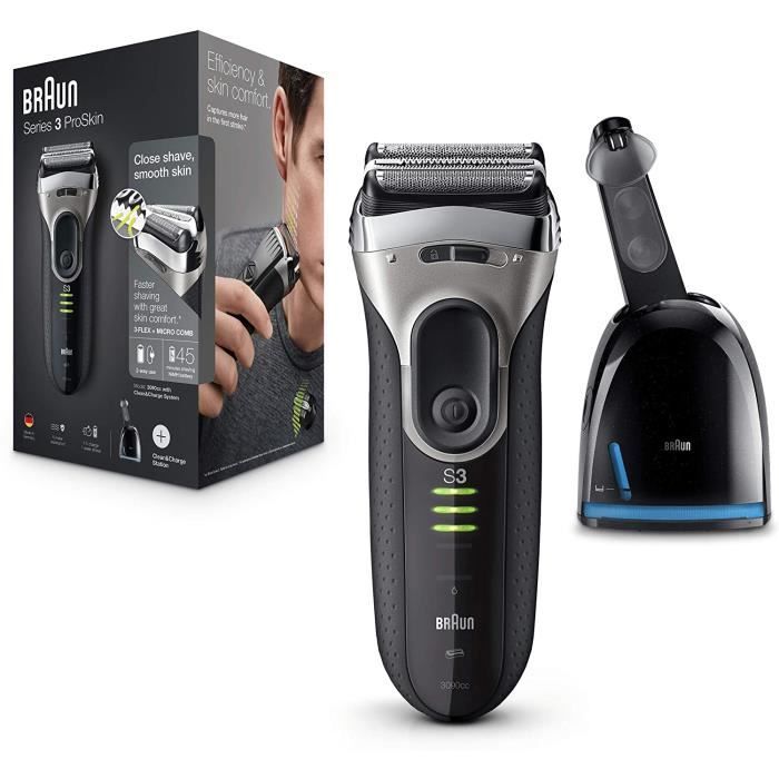 Braun Séries 3 Proskin 3090cc Rasoir Électrique, Rechargeable Et sans Fil Électrique Rasoir pour Hommes Avec Pop-Up Tondeuse de...