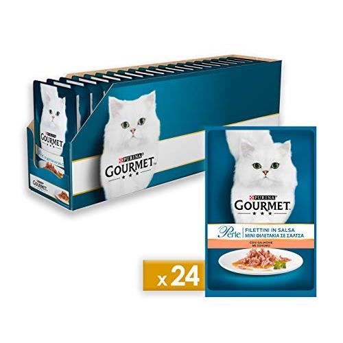 Gourmet Purina Perle Humide Chat filettini en Salsa avec Saumon – 24 Pochettes de chacune 85 g (Pack de 24 x 85g) 12222423