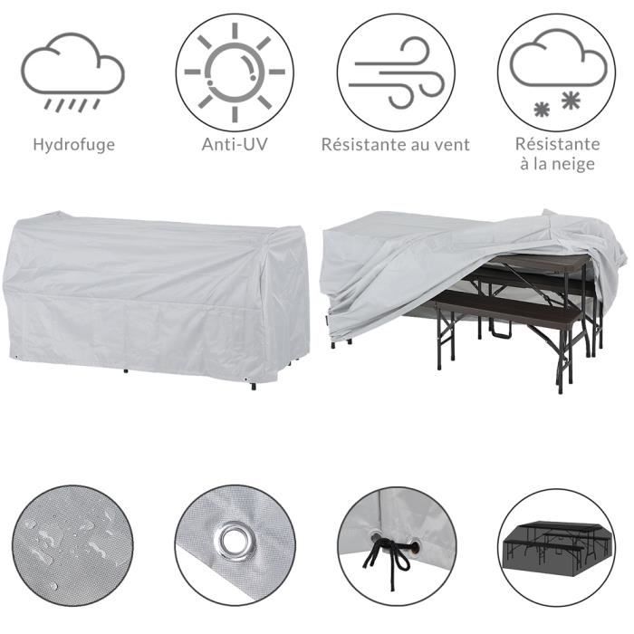 Bâche de Protection pour Ensemble Table et bancs 180x90/52x76/52cm 420D Oxford Anthracite Housse Protection Meuble Jardin résistante