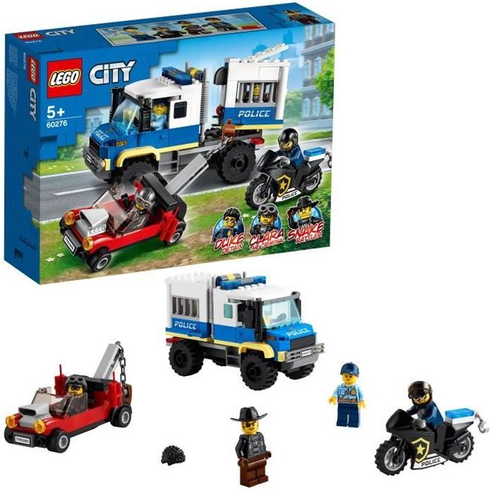 LEGO® City 60276 Le transport des prisonniers, Jeu d'action avec dépanneuse, moto et figurines, kit d'extension du poste de police