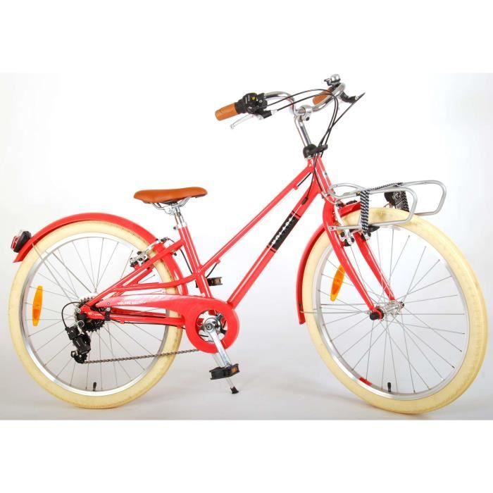 Vélo pour enfants Volare Melody - Filles - 24 pouces - Rouge pastel - 6 vitesses - Prime Collection