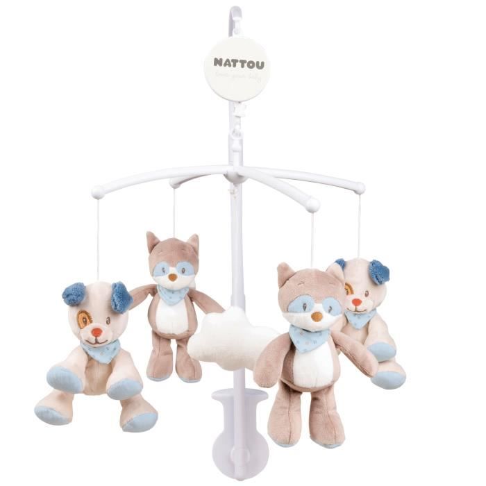 NATTOU Mobile musical Jim & Bob - Peluches 100 % polyester - Potence en plastique