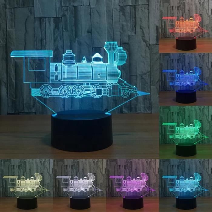RUMOCOVO® Cool Train Modèle 3D LED Nuit Lumière 7 Couleurs Changeantes LED Décoration de La Maison de Cadeau Anniversaire de Noël