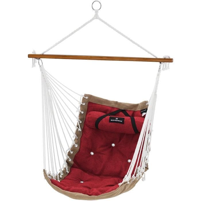 SONGMICS Chaise hamac,Fauteuil Suspendu balançoire XL,avec Barre en Bambou,Charge maximale 200 kg,intérieur et extérieur, GDC46GR
