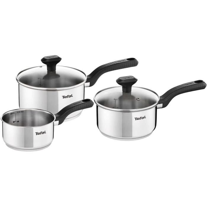 Tefal Comfort Max Batterie de cuisine 5 pieces, Casseroles 14/16/18 cm, Couvercles 16/18 cm, Acier inoxydable haute qualite,