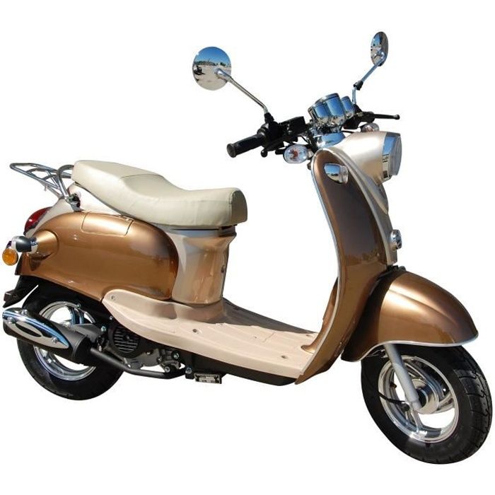 BENZHOU - EURO 5 - Scooter rétro - 50cc - 4T - Chocolat métallisé et crème + Formalités pour Carte Grise ( SIV)