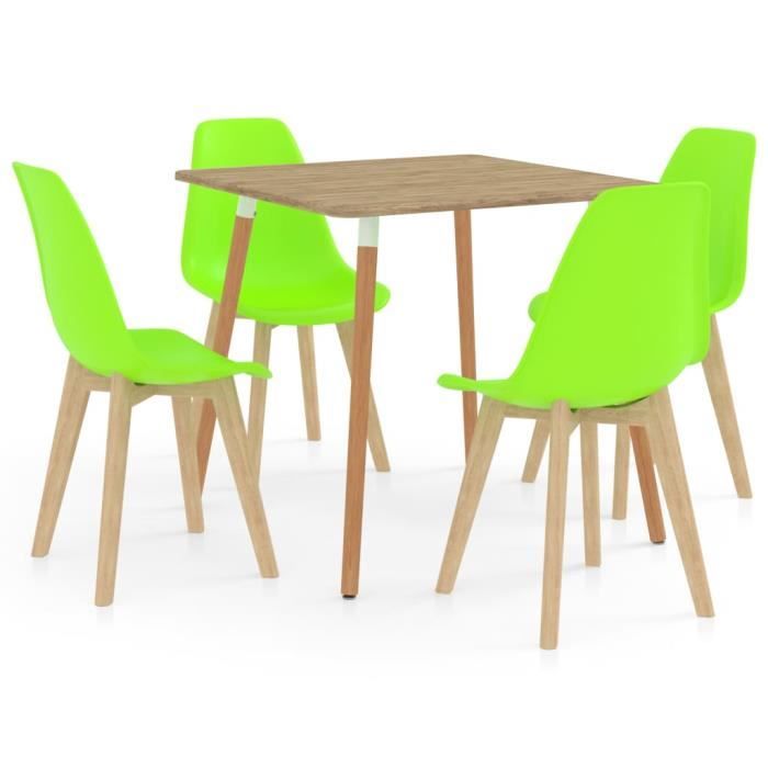 PAL Ensemble Meubles de salle à manger 5 pcs 80 x 80 x 75 cm métal, MDF avec PVC, bois de hêtre Vert Palm rose1