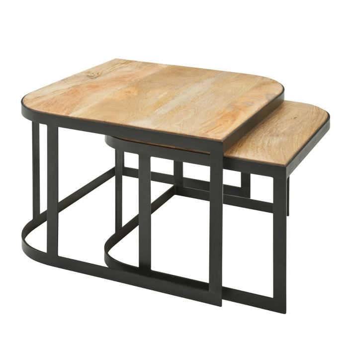 WOHNLING table basse WOHNLING Table de salon en bois massif 2 pièces tables gigognes marron clair