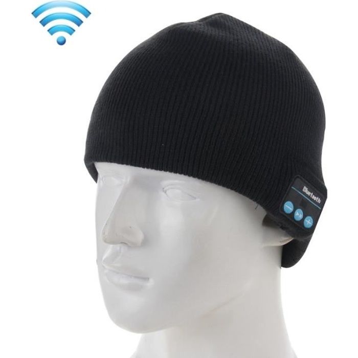 Bonnet Connecté Bluetooth Smartphones Android iOs Écouteur Micro Appel USB Noir Matériel tricoté YONIS