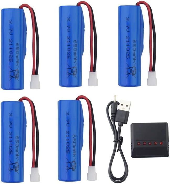 5PCS 3.7V 650mah batería de Litio con Cargador 5 en 1 para SYMA Q9 H126 H131 H118 RH701 Barco de Control Remoto Barco de Alta Velocidad Barco eléctrico Modelo Accesorios de batería