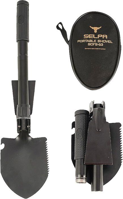 Pelle Pliante Multifonction SolaGarden - Noir - Pour Camping, Pêche, Survie - 60 Cm